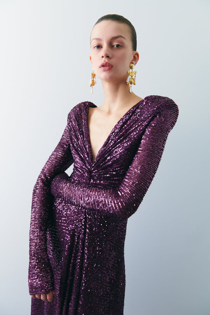 Deep V Neck Sequin Long Dress