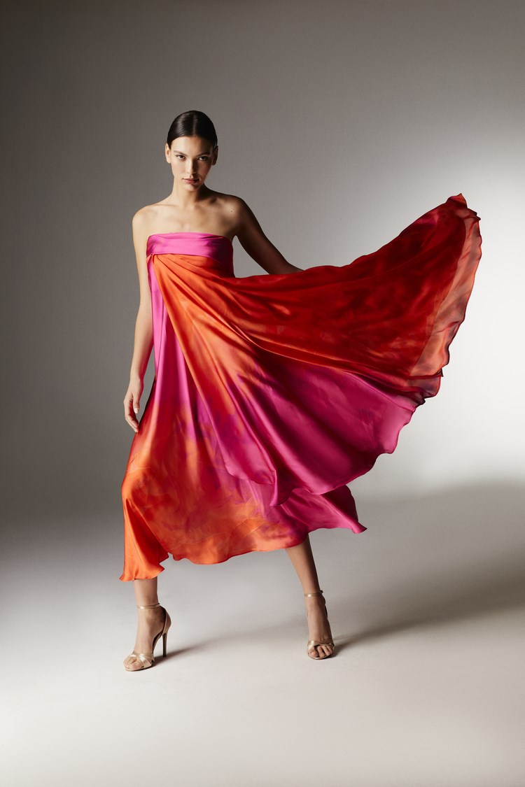 Straplez Silky Satin Dress With Limited Edition Print